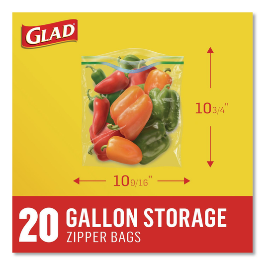 Glad Zipper Food Storage Plastic Bags, Gallon Size, 20 Count