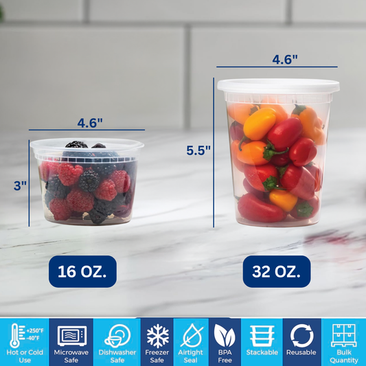 Ready Restock 16/32 oz. Variety Pack Soup/Deli Containers – 20 Pack (10 sets each)