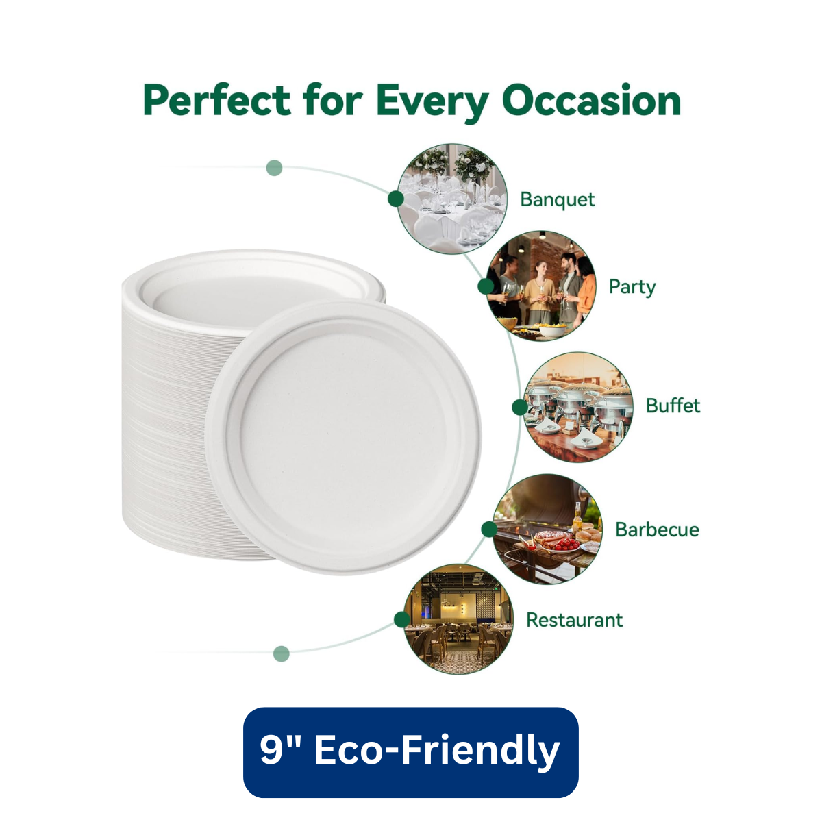 Ready Restock 9” Compostable Eco-Friendly Paper Plates – 50 Pack