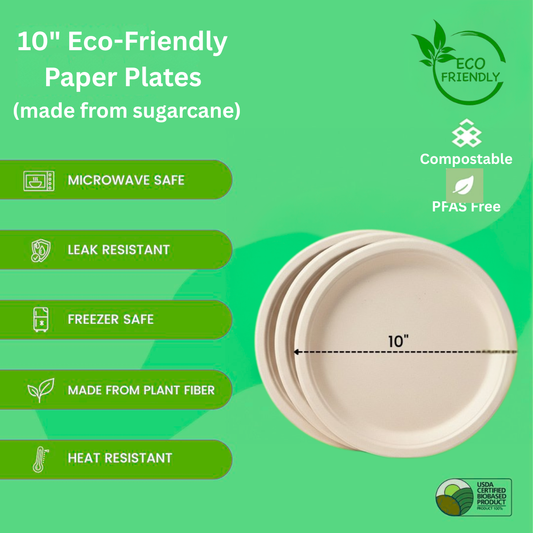 Ready Restock 10” Compostable Eco-Friendly Paper Plates – 50 Pack