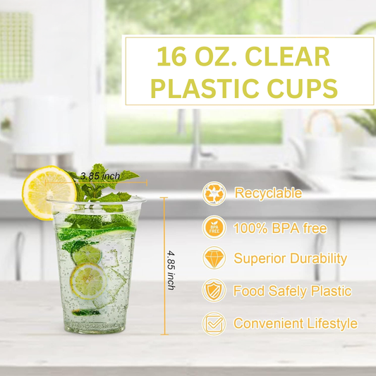 Ready Restock 16 oz. Clear Plastic Drinking Cups – 50 Pack