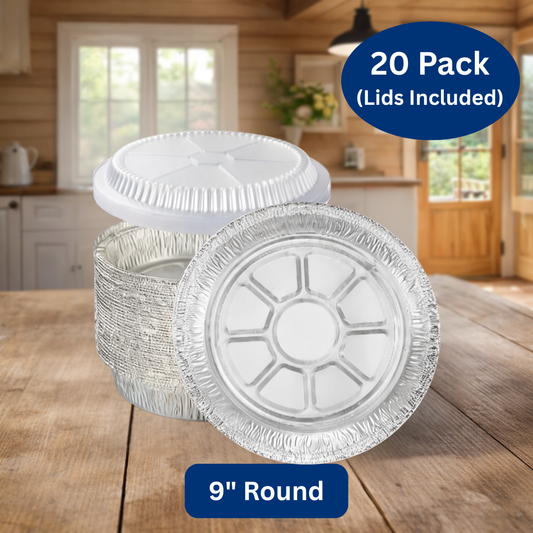 Ready Restock 9” Round Aluminum Pans with Lids – 20 Pack