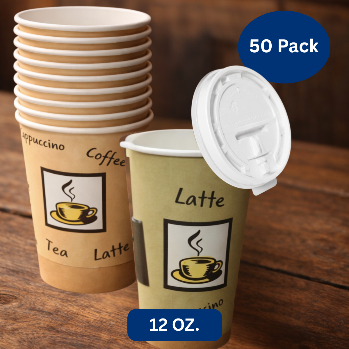 Ready Restock 12 oz. Disposable Paper Coffee Cups with Lids– 50 Pack