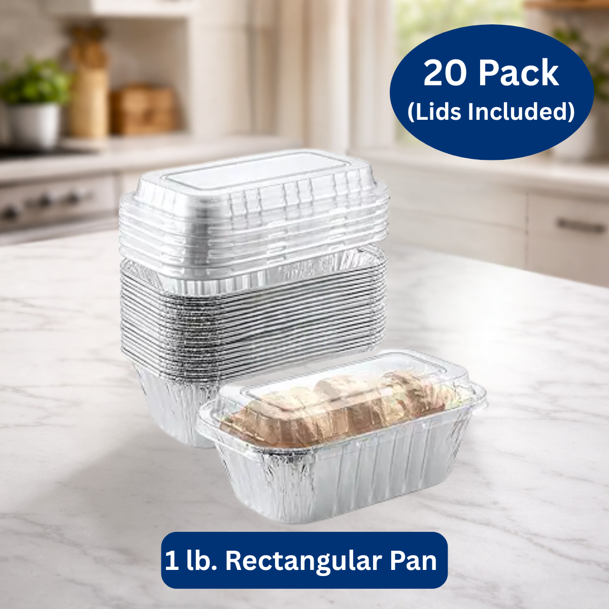 Ready Restock 1 lb (16 oz) Small Rectangular Aluminum Foil Pans with Lids – 20 Pack