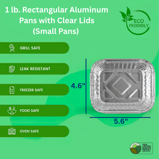 Ready Restock 1 lb (16 oz) Small Rectangular Aluminum Foil Pans with Lids – 20 Pack