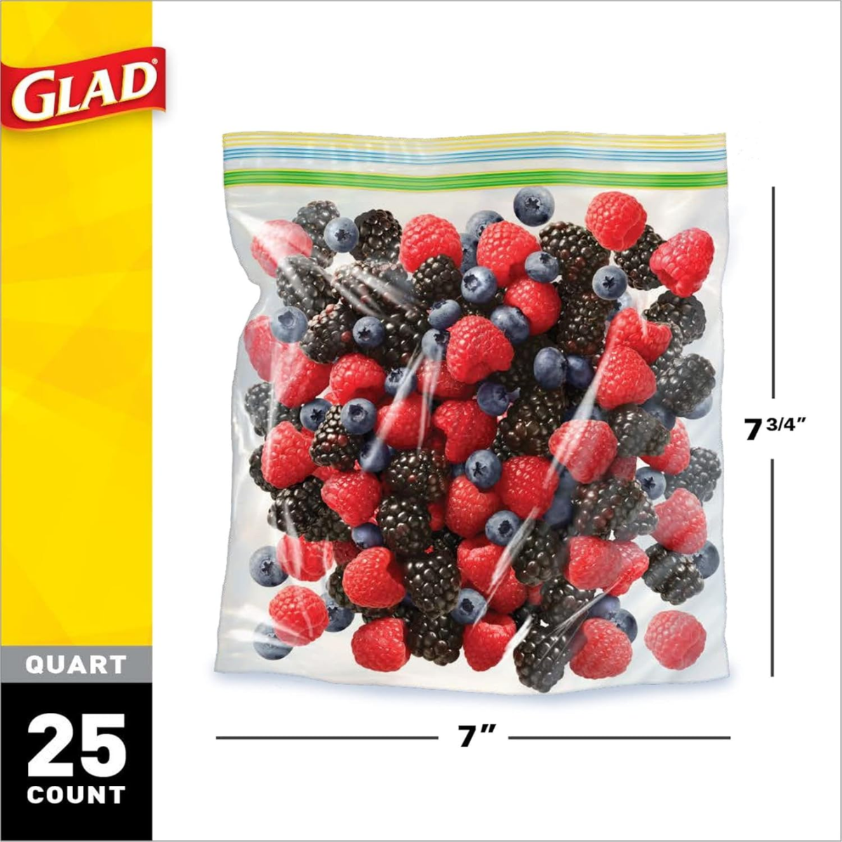 Glad Zipper Food Storage Plastic Bags, Quart Size, 25 Count