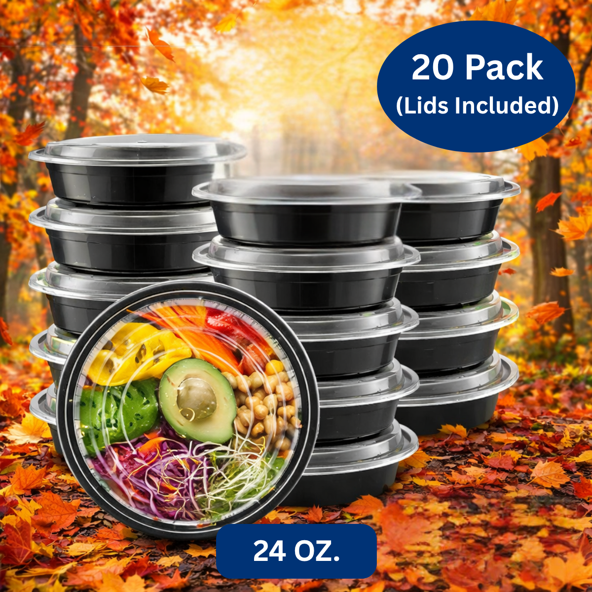 Ready Restock 24 oz. Round Meal Prep Containers – 20 Pack