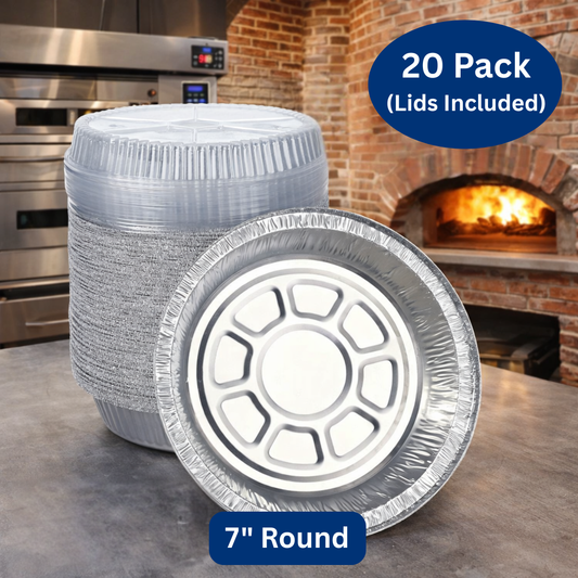 Ready Restock 7” Round Aluminum Pans with Lids– 20 Pack