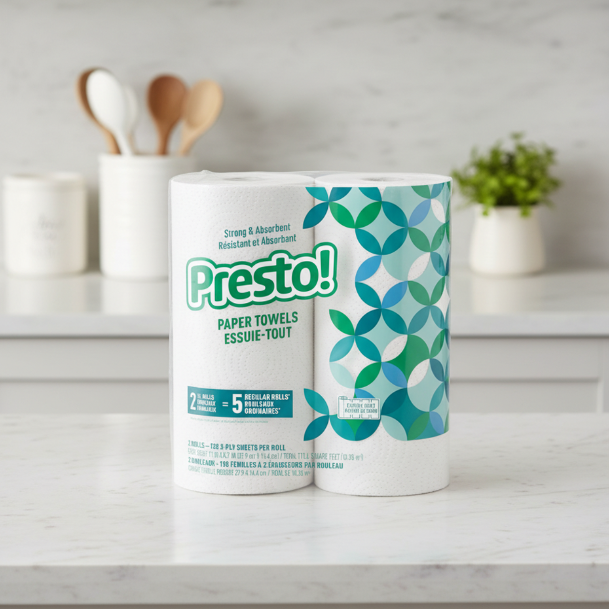 Presto! Flex-a-Size Kitchen Paper Towels, Strong and Absorbent, 128 Sheets Per Roll, (2 Pack)