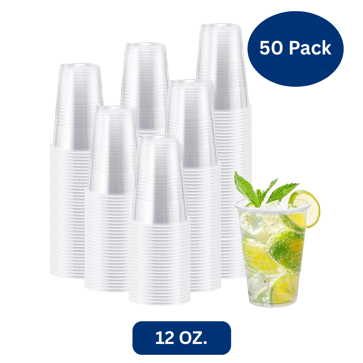 Ready Restock 12 oz. Clear Plastic Drinking Cups – 50 Pack