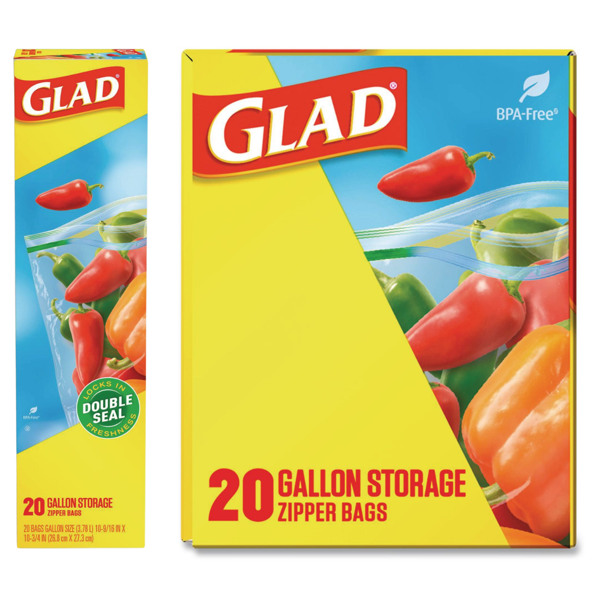 Glad Zipper Food Storage Plastic Bags, Gallon Size, 20 Count