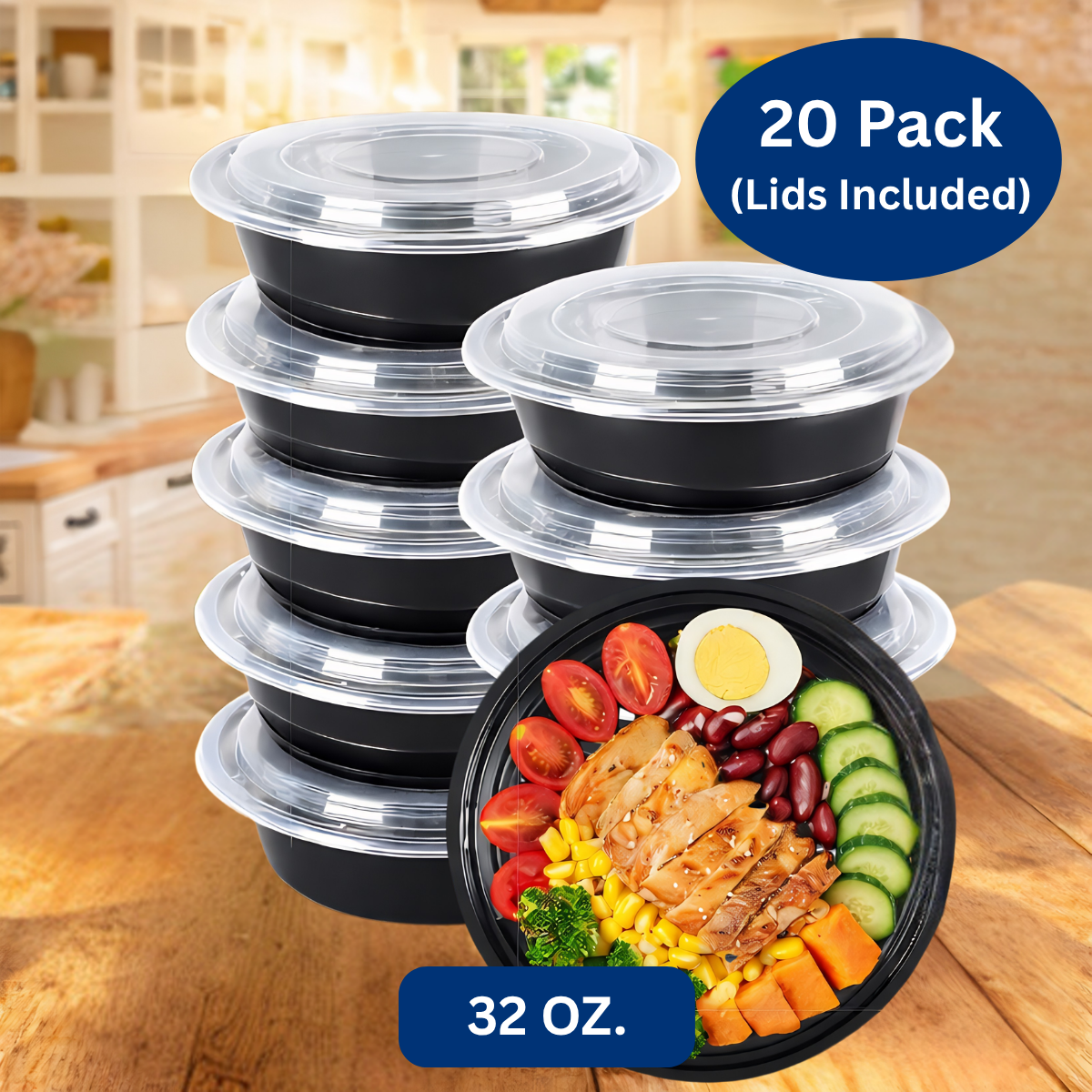 Ready Restock 32 oz. Round Meal Prep Containers – 20 Pack