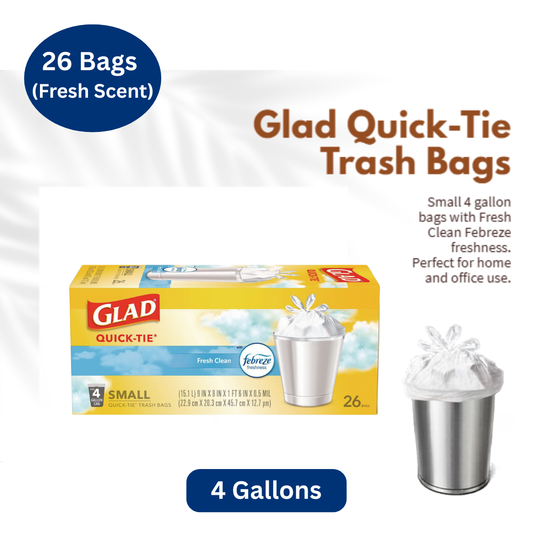 Glad Odor Shield Small Trash Bags, Febreze Fresh Clean, 4 Gal, 26 Count