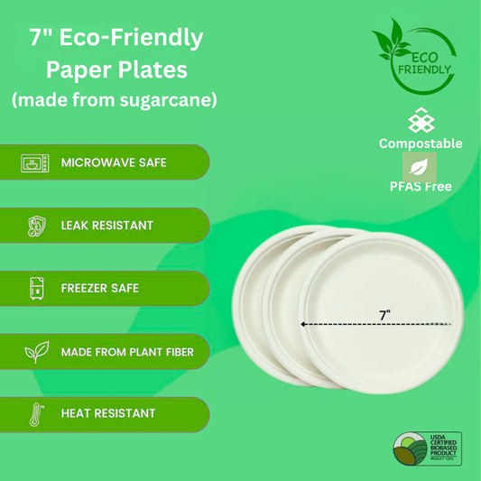 Ready Restock 7” Compostable Eco-Friendly Paper Plates – 50 Pack