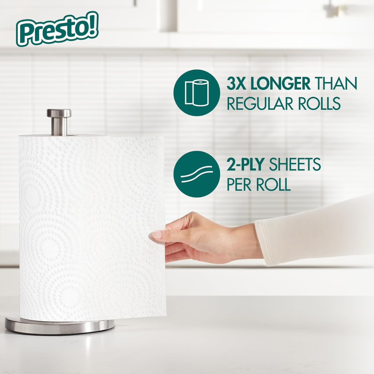 Presto! Flex-a-Size Kitchen Paper Towels, Strong and Absorbent, 128 Sheets Per Roll, (2 Pack)