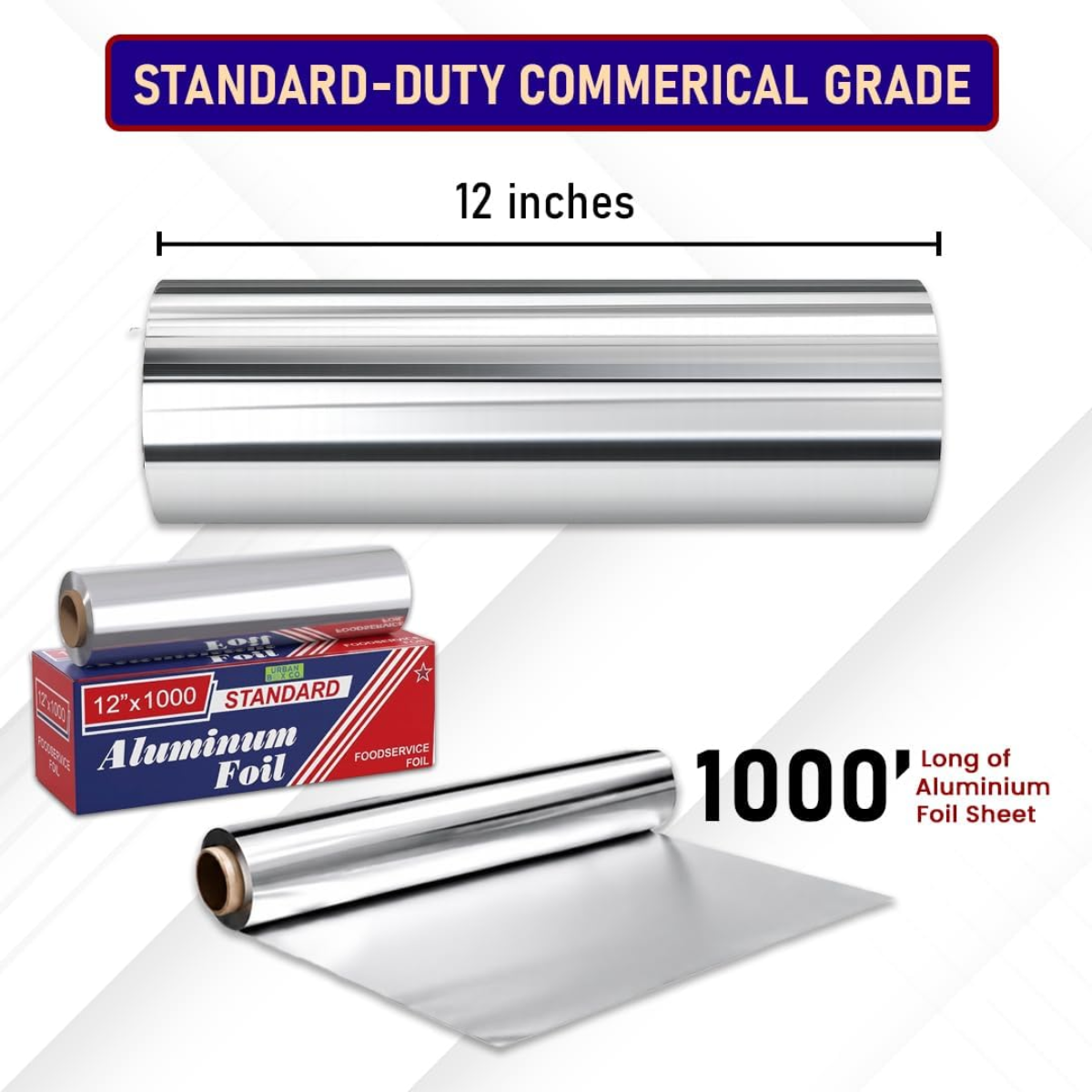 Standard Aluminum Foil Roll 12" x 1000 ft, Commercial Grade