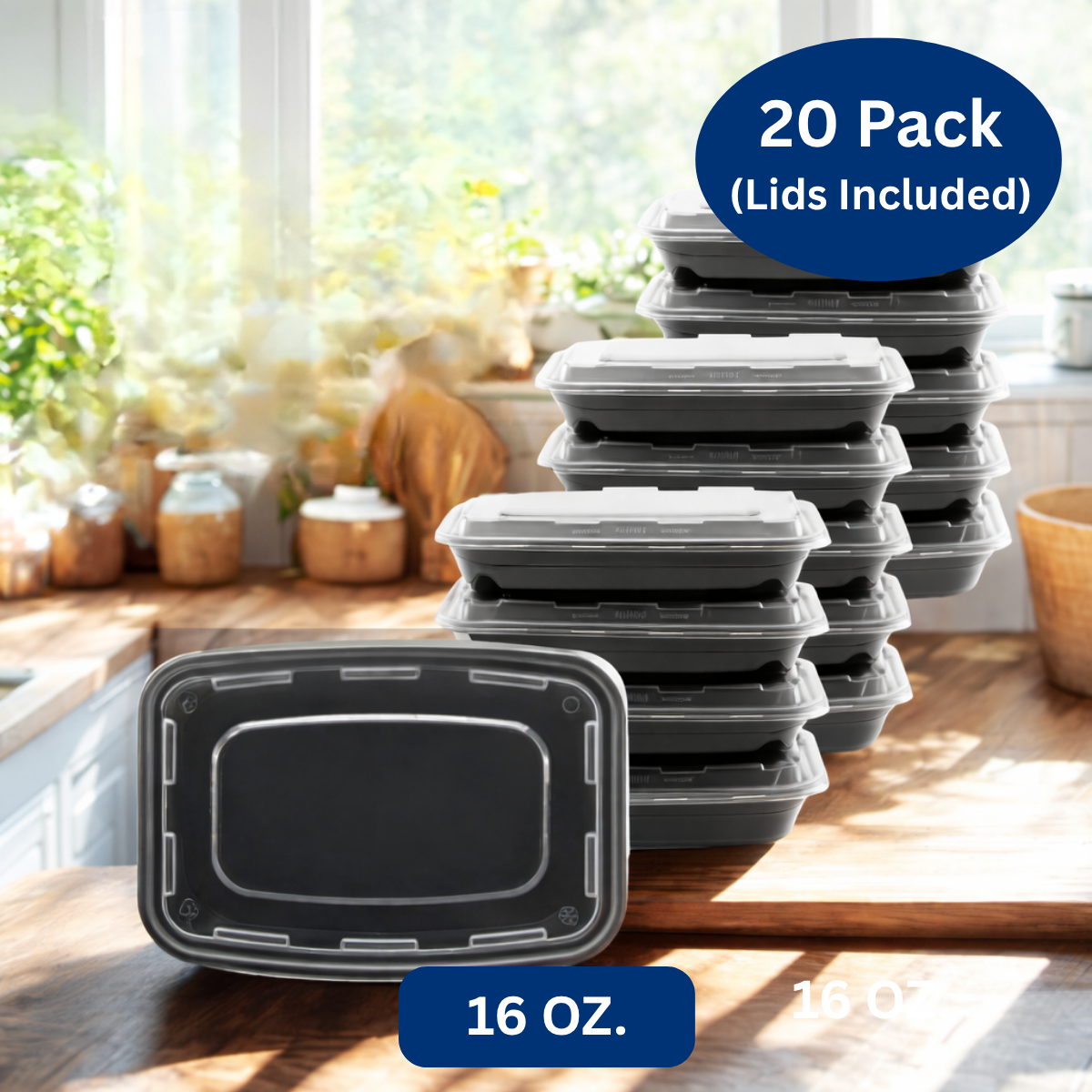 Ready Restock 16 oz. Rectangular Meal Prep Containers – 20 Pack