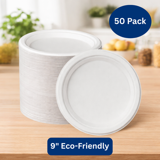 Ready Restock 9” Compostable Eco-Friendly Paper Plates – 50 Pack