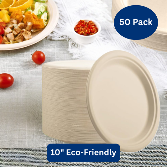 Ready Restock 10” Compostable Eco-Friendly Paper Plates – 50 Pack