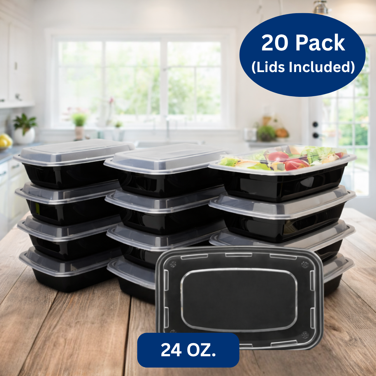 Ready Restock 24 oz. Rectangular Meal Prep Containers – 20 Pack