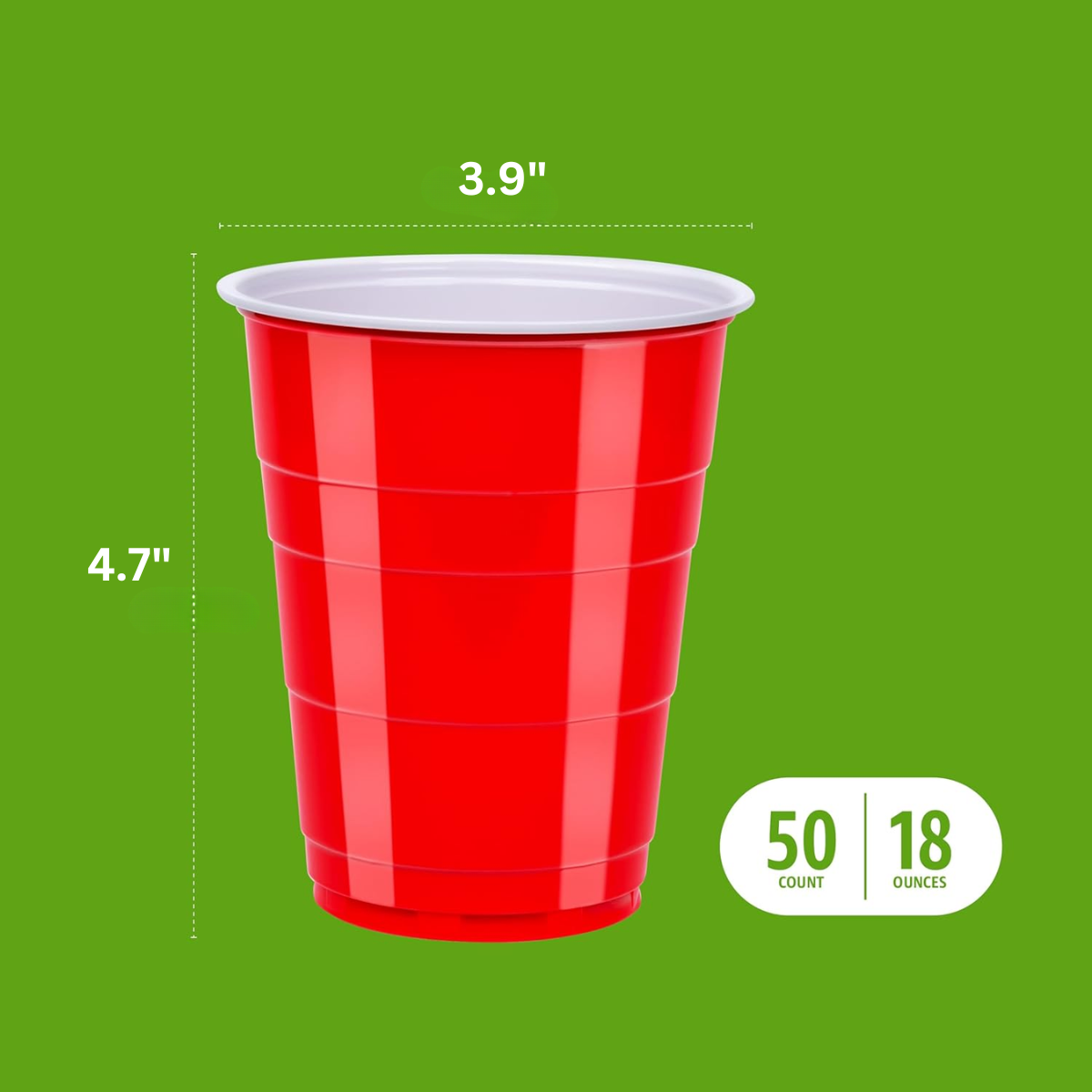 Amazon Basics Sturdy Disposable Plastic Party Cups, Red, 18 oz, BPA Free, 50 Pack