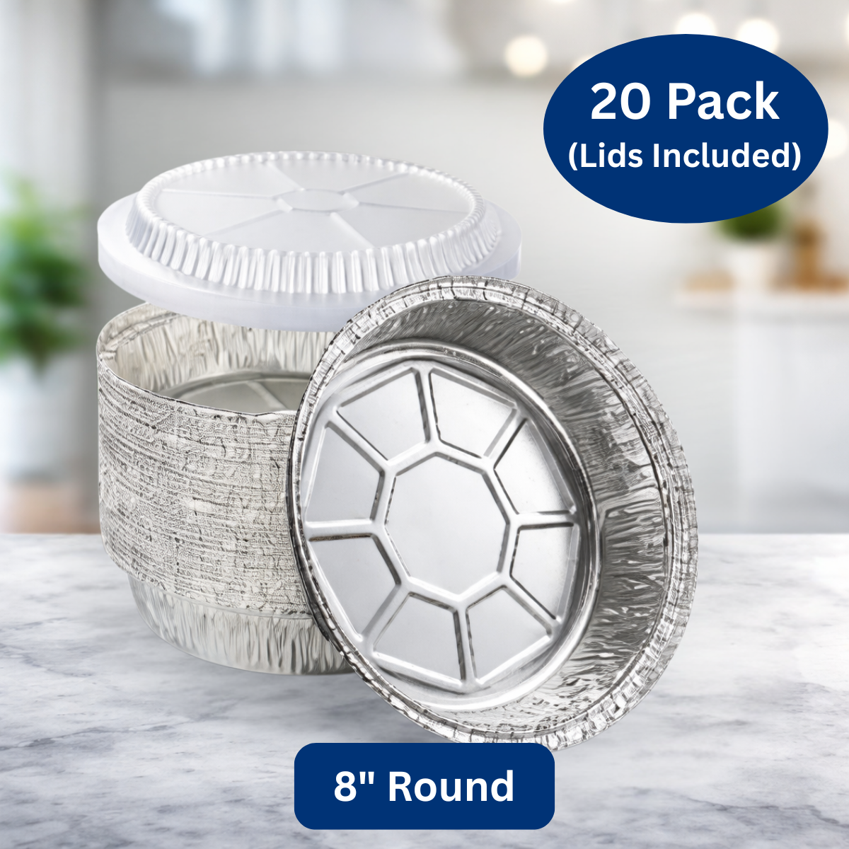 Ready Restock 8” Round Aluminum Pans With Lids – 20 Pack