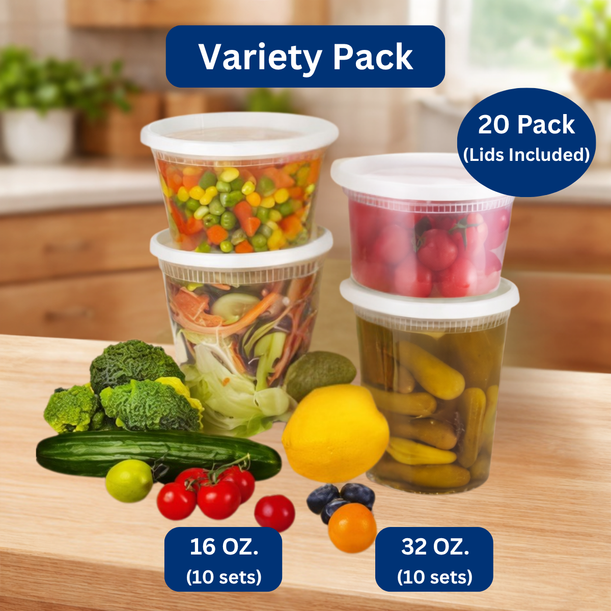 Ready Restock 16/32 oz. Variety Pack Soup/Deli Containers – 20 Pack (10 sets each)
